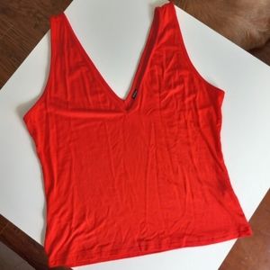 Red Cropped Double V-Neck Tank